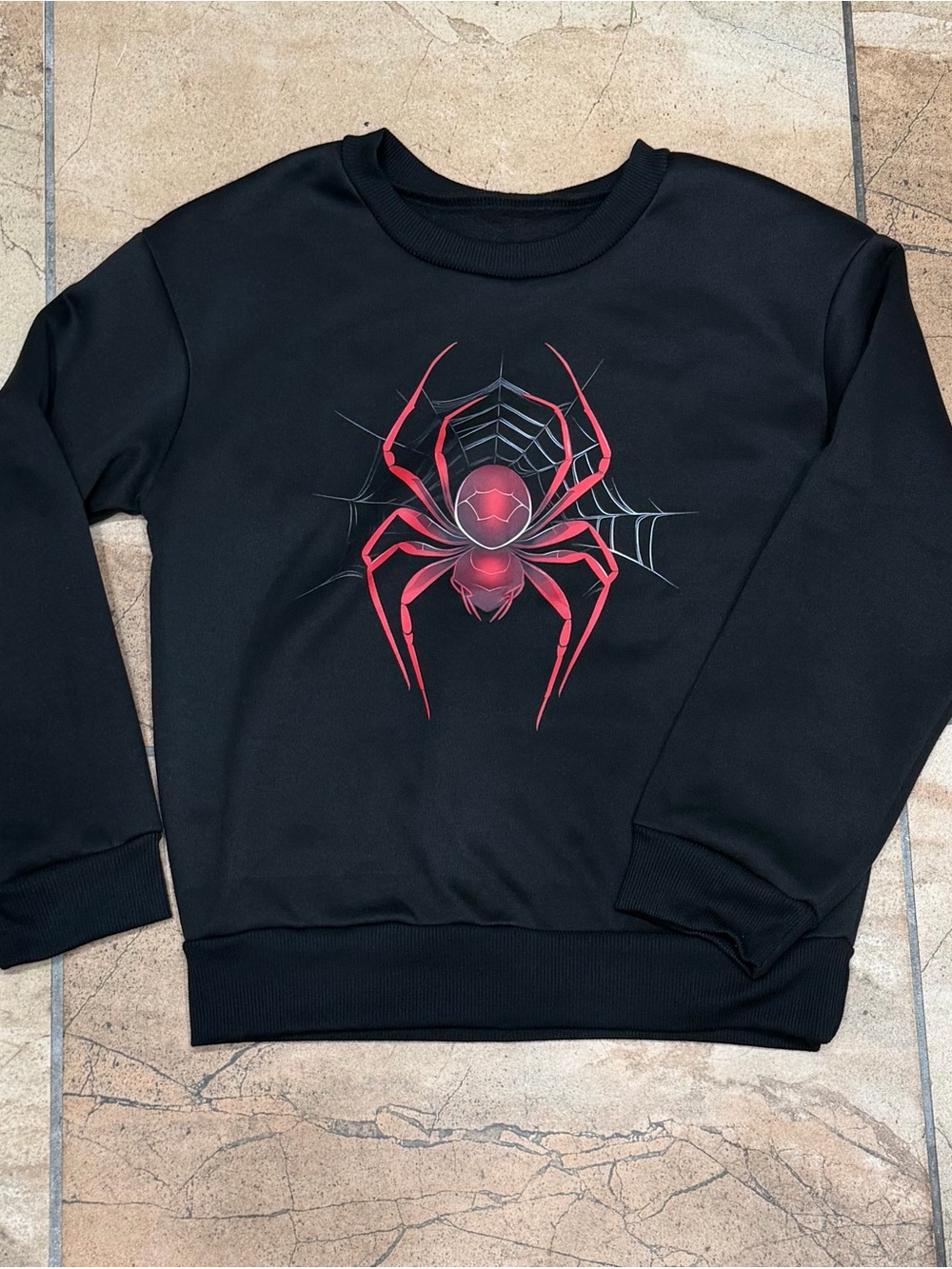 SHEIN Black Crewneck Sweater with Red Spider Graphic